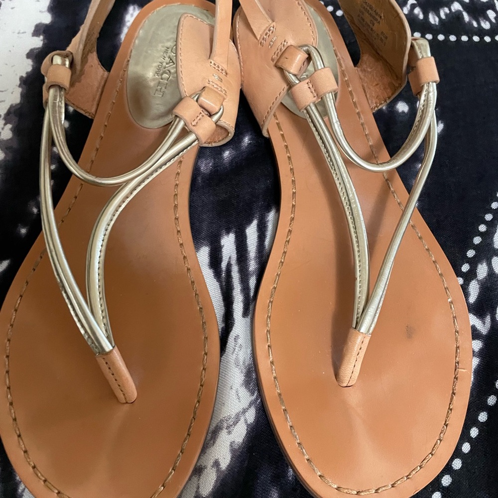 Coach Tan and Silver Sandals with Minimalist Design size 6.5